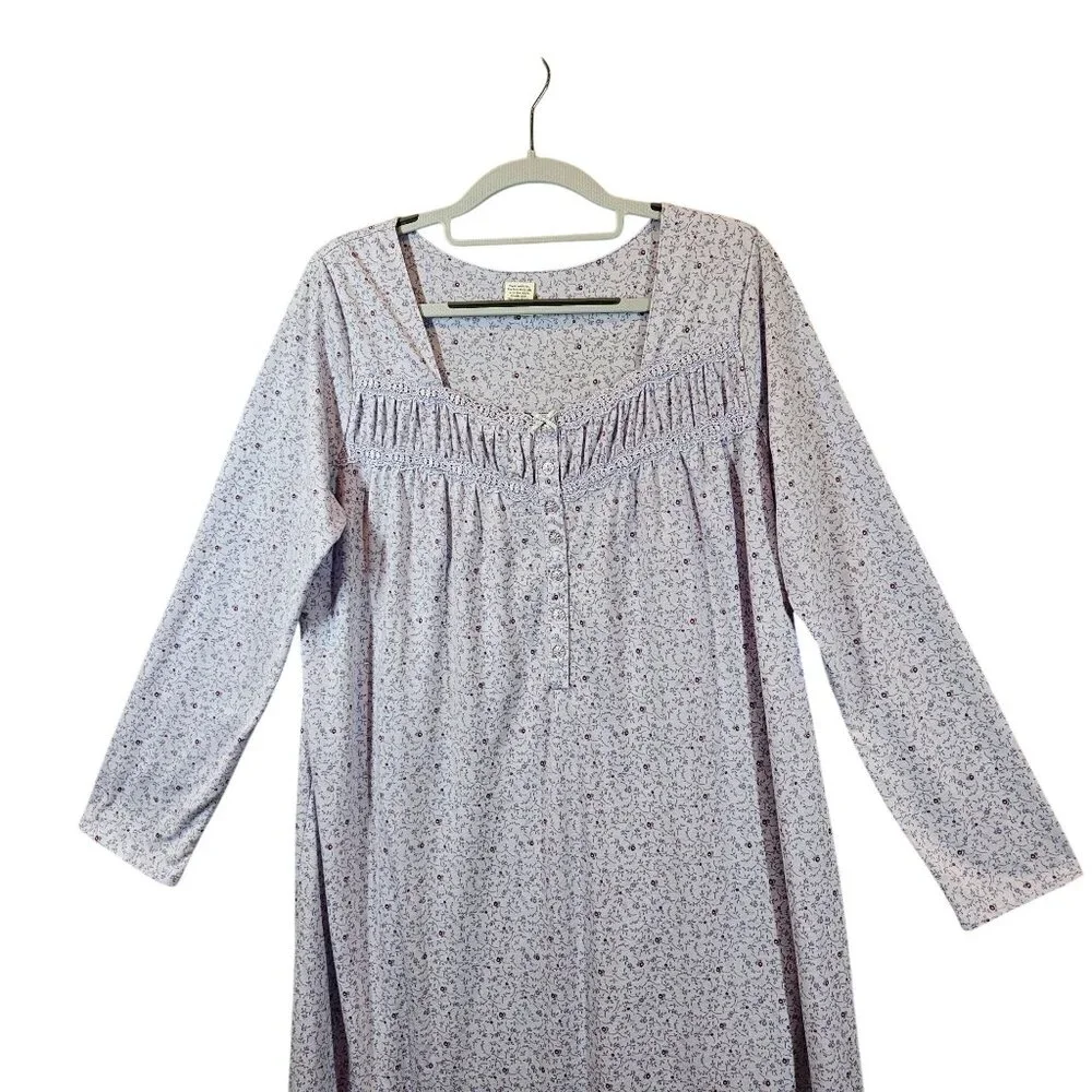Croft & Barrow granny Nightgown Womens M  Lace Floral gather button jersey retro - Picture 3 of 13